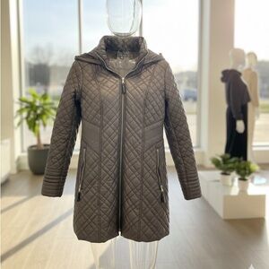 Via Spiga Diamond Quilted Mid-Length Coat – Steel Grey | Medium